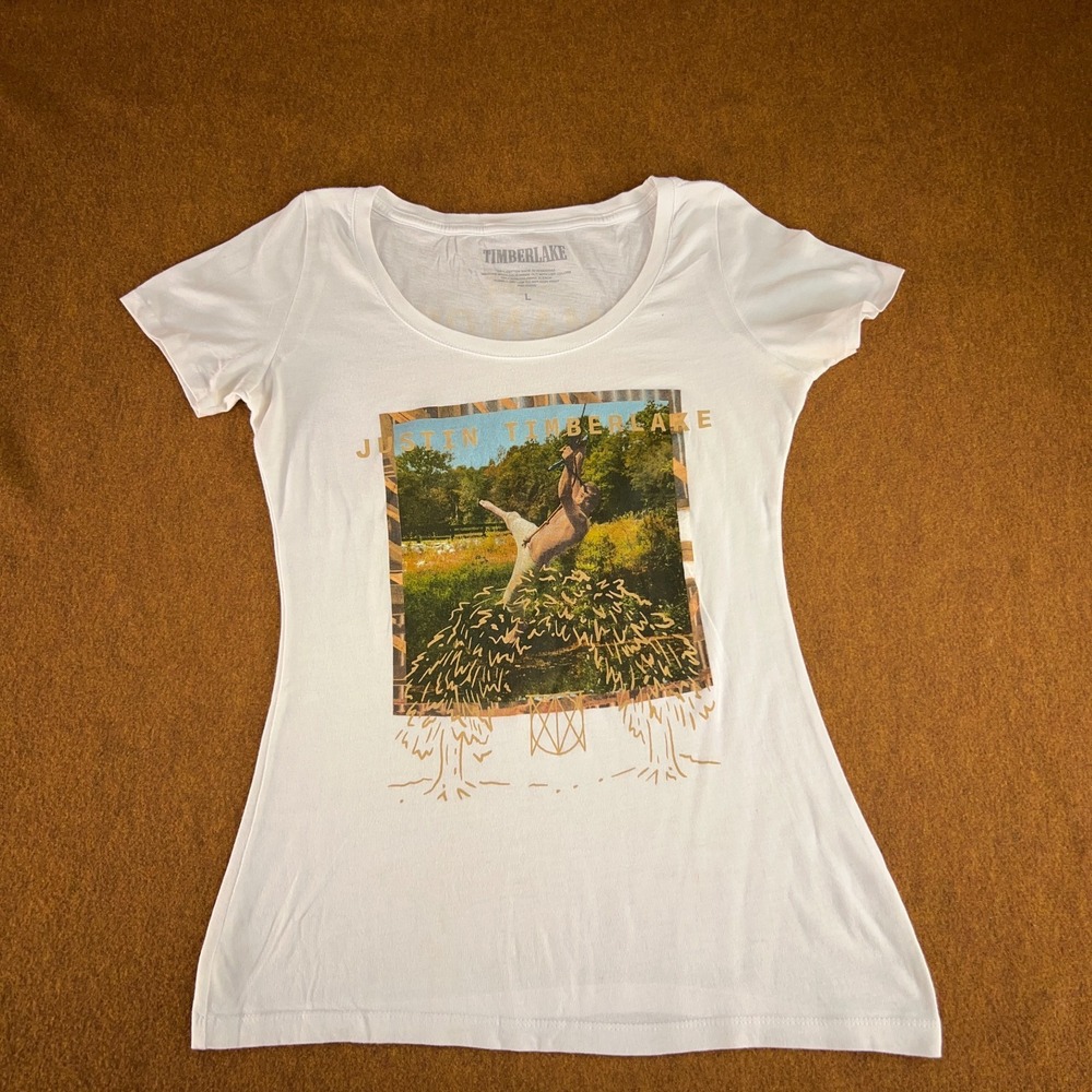 Justin Timberlake Womens Size Large White Man of the Woods Tour Graphic T-Shirt